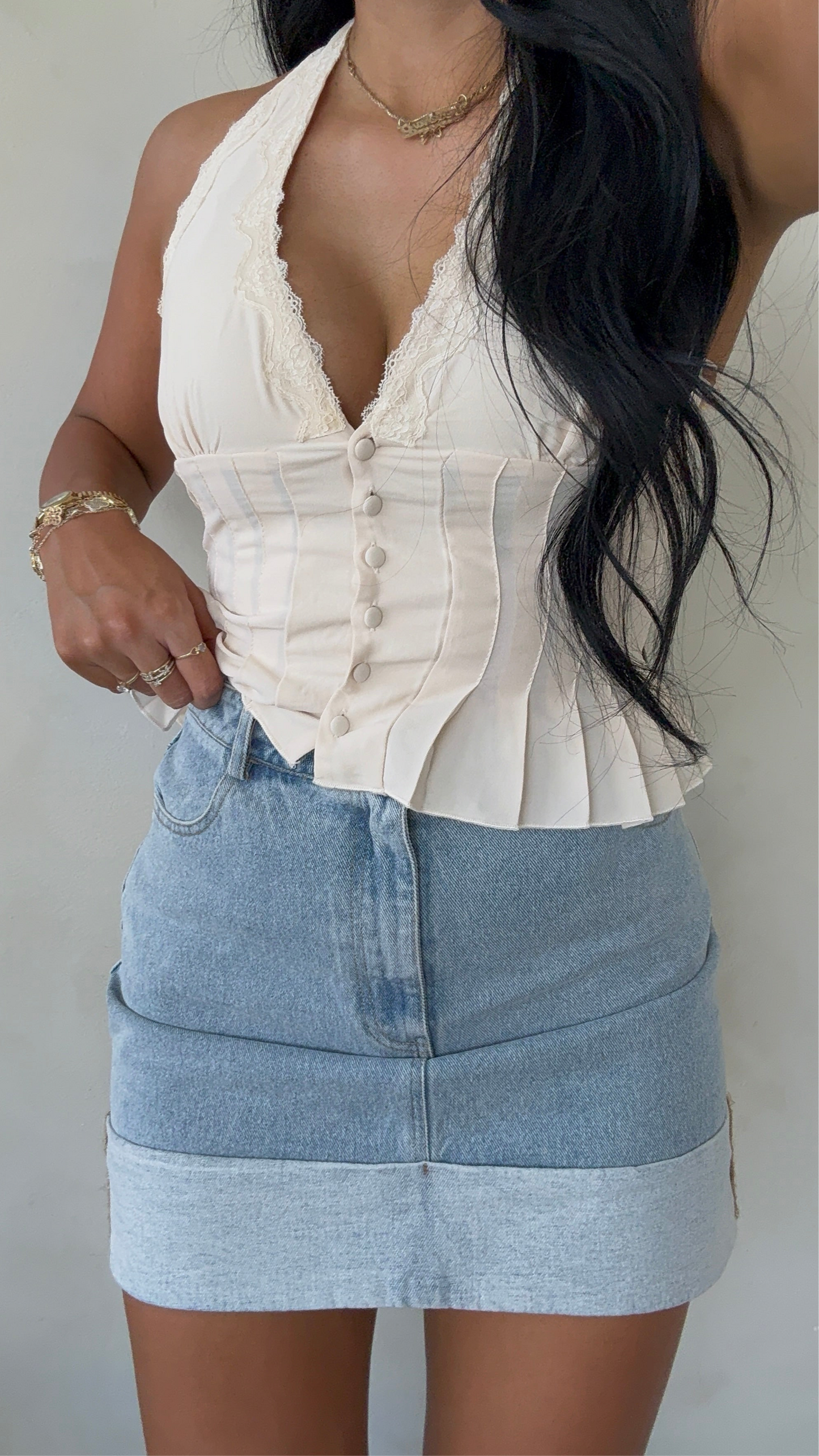 EFFORTLESS CUFF DENIM SKIRT