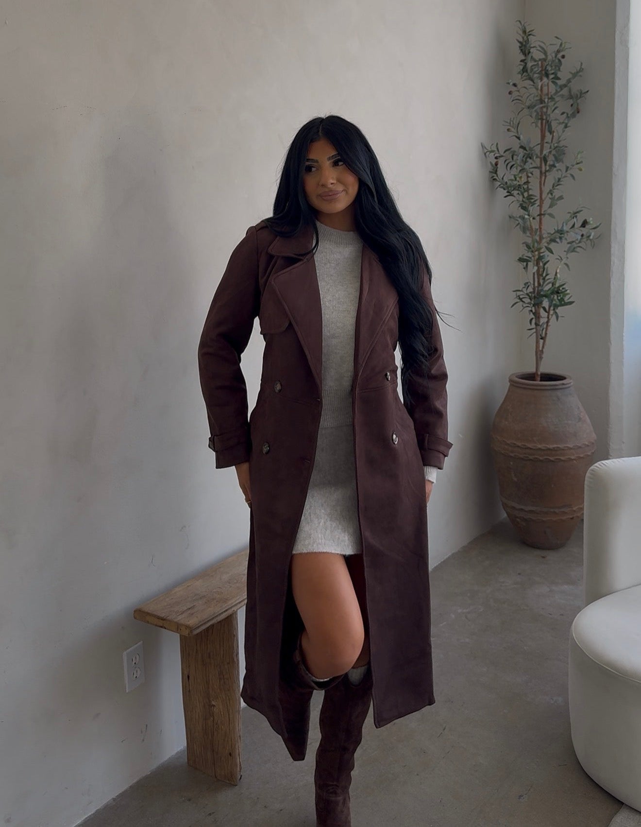 WRAPPED UP SUEDE TRENCH COAT