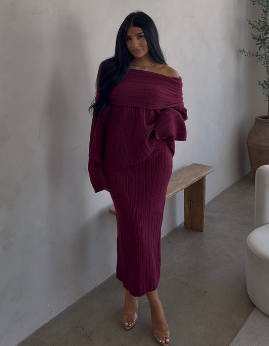 BURGUNDY BABE KNIT SET